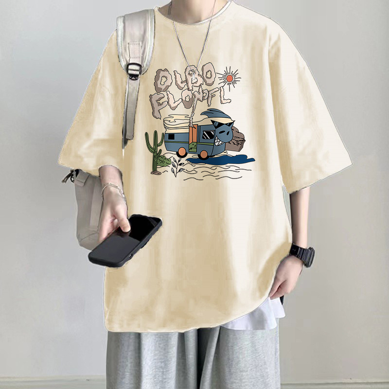 100% Cotton Short Sleeve T-Shirt, Plus Size for 300 Lbs Men, Summer Casual Student Style Printed Korean Loose Half Sleeve Tees