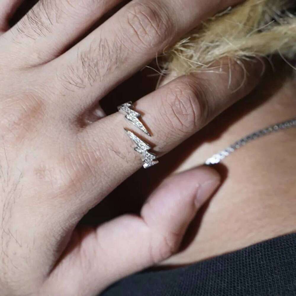 Adjustable Lightning Zircon Ring, Stainless Steel Punk Jewelry for Women Men, Comfort Fit Daily Wear Gift Idea H260312