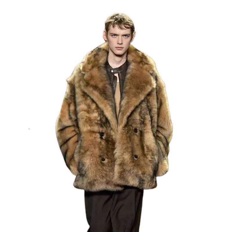 Winter men's warm windproof overcoat, casual and fashionable fur coat, festival party clothing Z260313