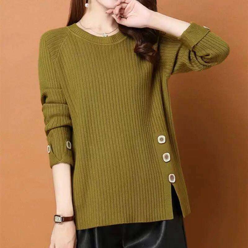 Autumn Winter Striped Pullover Sweater For Women's Knitwears Tops Middle Aged Mother Warm Bottoming Sweaters Pull Femme S-3XL Z260314