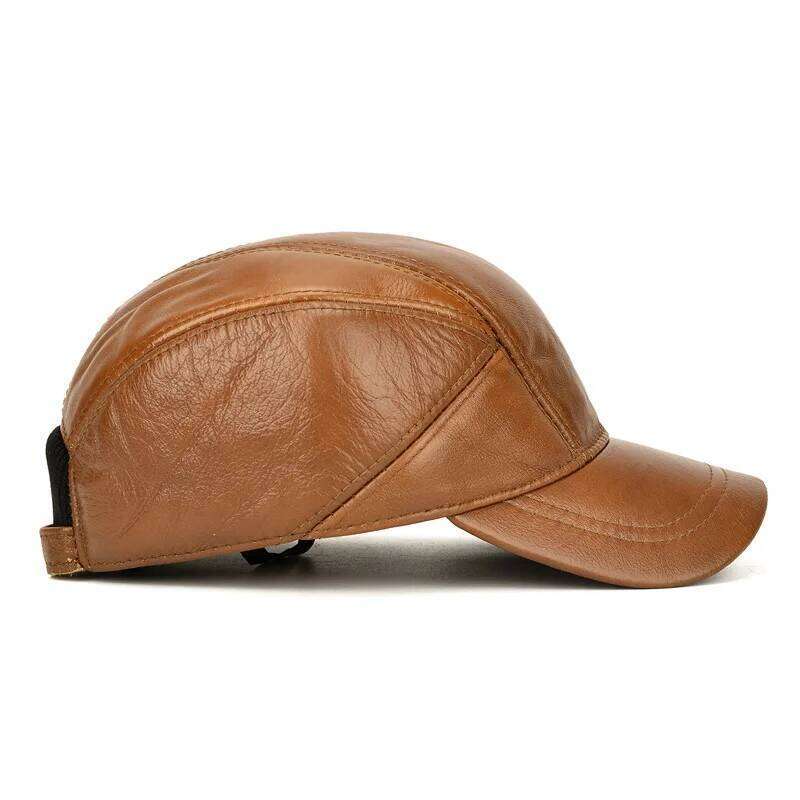 Genuine Cow Leather Caps Men with Cotton Inside Ear-protecting Headband Brown Black Kufi Hats High-end Winter Cool Hiking Hat Z260314