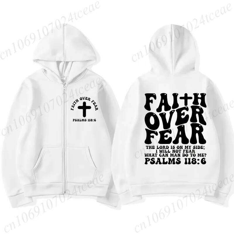 Faith Over Fear Zip Up Hoodies Casual Men Women Hooded Sweatshirts Hip Hop Streetwear Jesus Bible Verse Zipper Jacket Y2K Coats Z260314