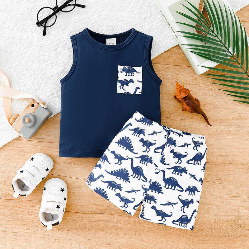 Clothing Sets Baby boy outfit children's clothing sleeveless vest full-print casual shorts baby Korean style two-piece trendy set