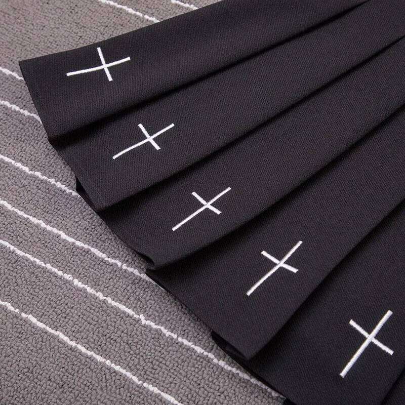 Women Harajuku Sweet Fresh Feeling High Elastic Waist Cross Embroidery Pleated Skirt Z260314