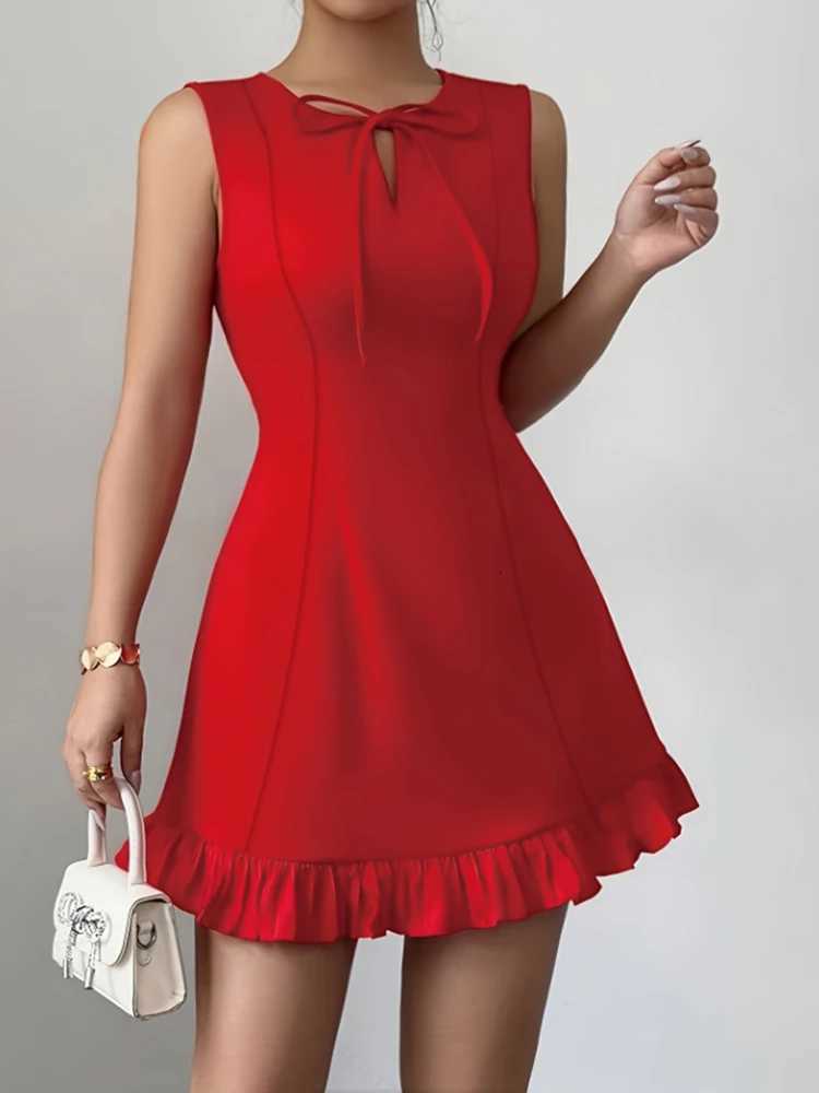Sexy Short Sleeveless Mini Dress Pure A-Line Mini Skirt Fashion New Arrival Womens Clothing Fashion Temperament Bowknot DressT260316