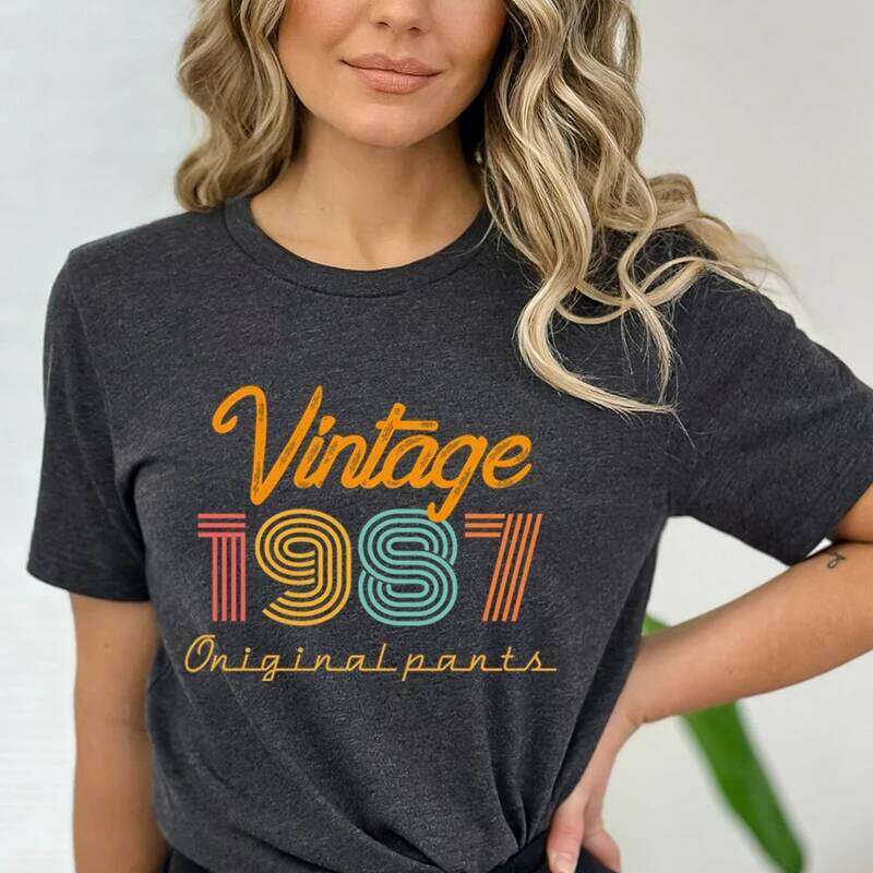 Vintage 1987 Print T Shirt Women 37 Years Old Birthday Anniversary T-shirt Harajuku Fashion Short Sleeve Streetwear Retro Shirts Z260314