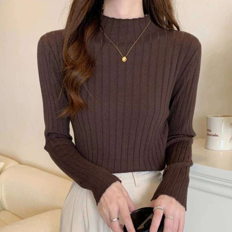 Autumn Winter Knitted Ribbed Turtleneck Sweater 2025 Women Clothes Long Sleeve Slim Basic Pullover Woman Sweaters Solid Tops Z260314