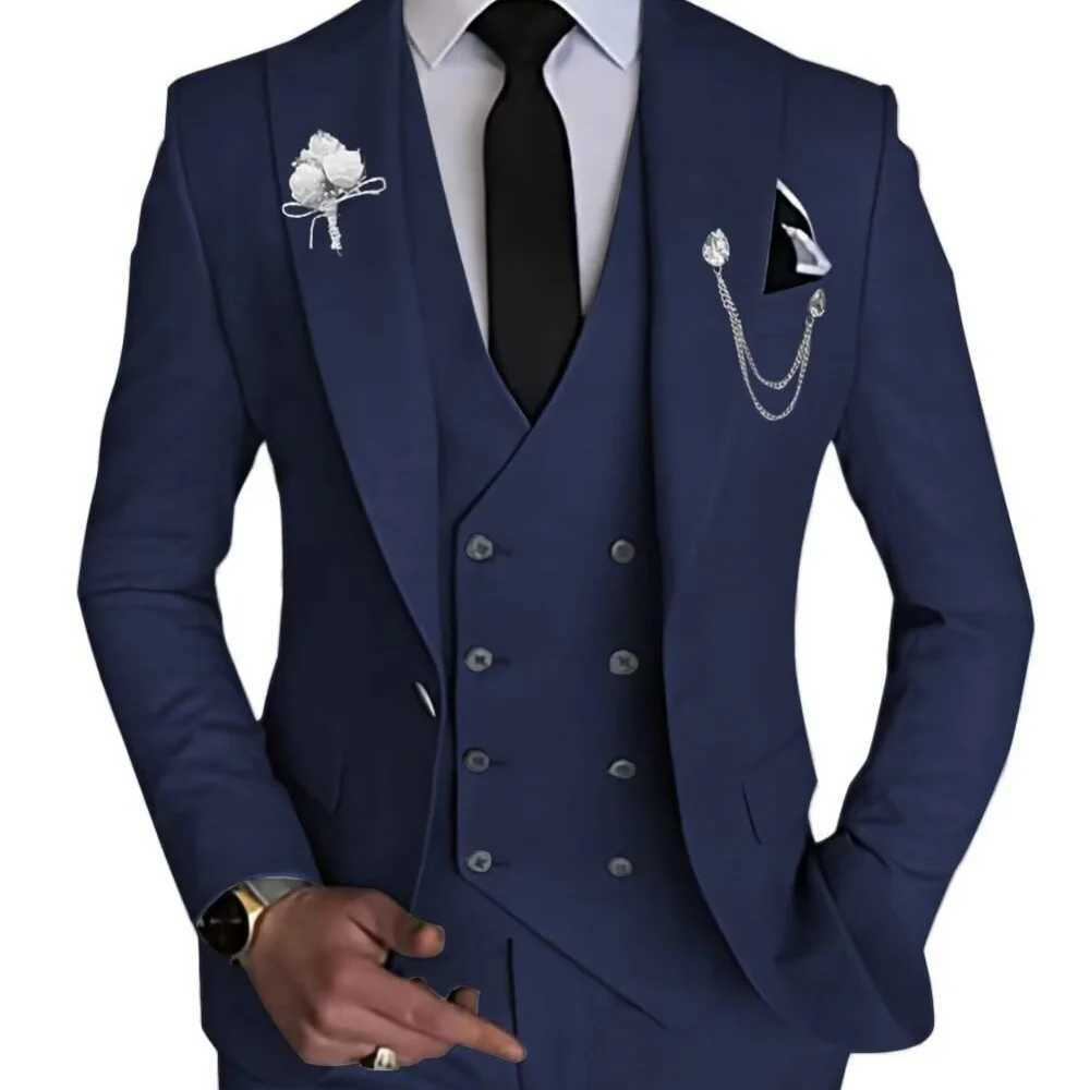 Elegant Rose Red 3-Piece Slim Fit Mens Suit Double Breasted Blazer Vest Pants Set for Wedding Groom Tuxedo Business Party a07 M260313