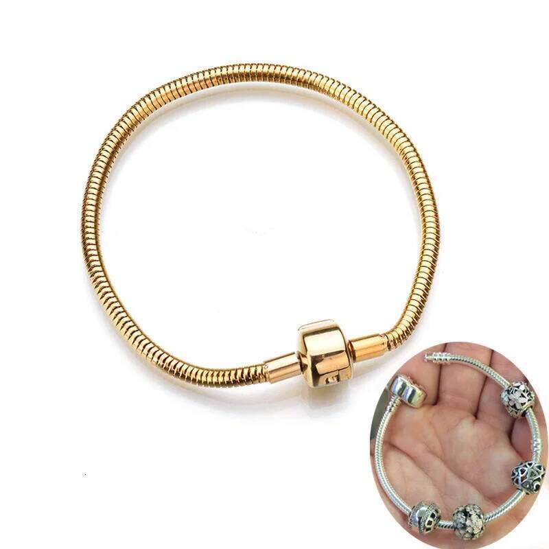 316L gold Silver color stainless steel Snake Chain Link fit European Brand Bracelet Women DIY Jewelry Making 17-21cm Z260313