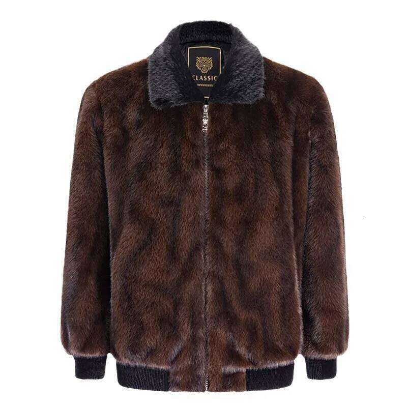 Winter New Fashion Men's Turn-down Collar Long Sleeve Zipper Faux Fur Jackets American Male Thicken Casual Trendy Daily Coats Z260313