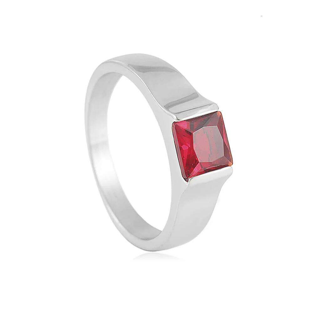 European and American titanium steel multi-color gem diamond simple female personality polygonal ring H260312