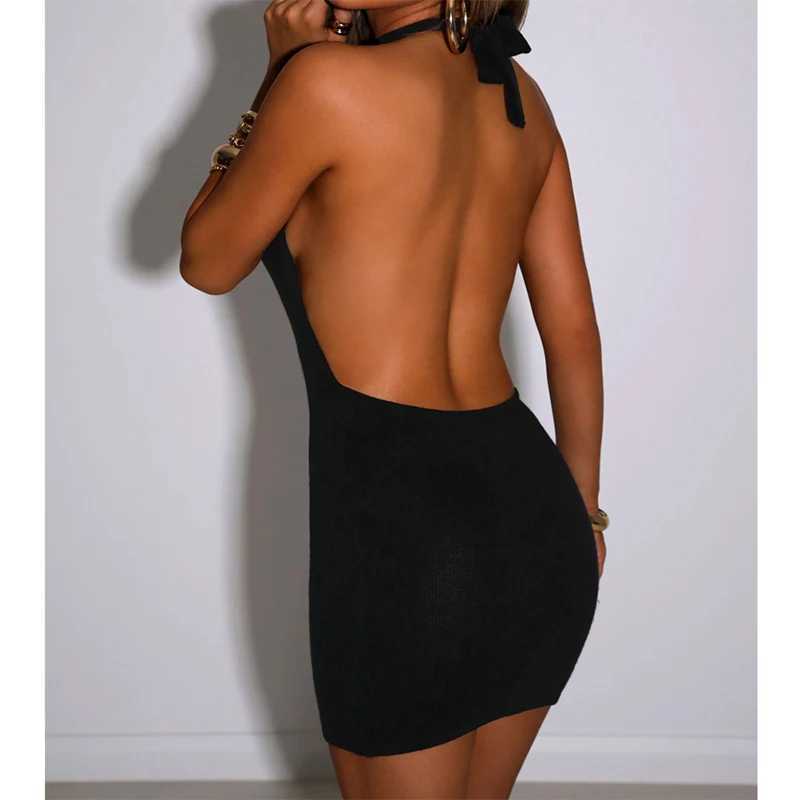 Black Bodycon Dress Women Halter Sexy Skinny Hollow Out Backless Mini Dresses Hot Summer Sleeveless Beach Party Cut Out DressT260316