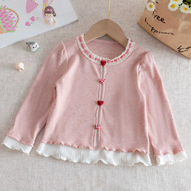 Women's Knits & Tees Girls' Long-Sleeve T-Shirt Spring New Thin Pure Cotton Children's Top Girls' Baby Faux Two-Piece Base Shirt