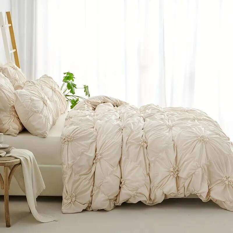 3pcs Bohemian Rhomboid Plaid Stereoscopic Flower Plain Colour Quilt Set1 Duvet Cover +2 Pillowcase Without Pillow Core H260312 - view 6