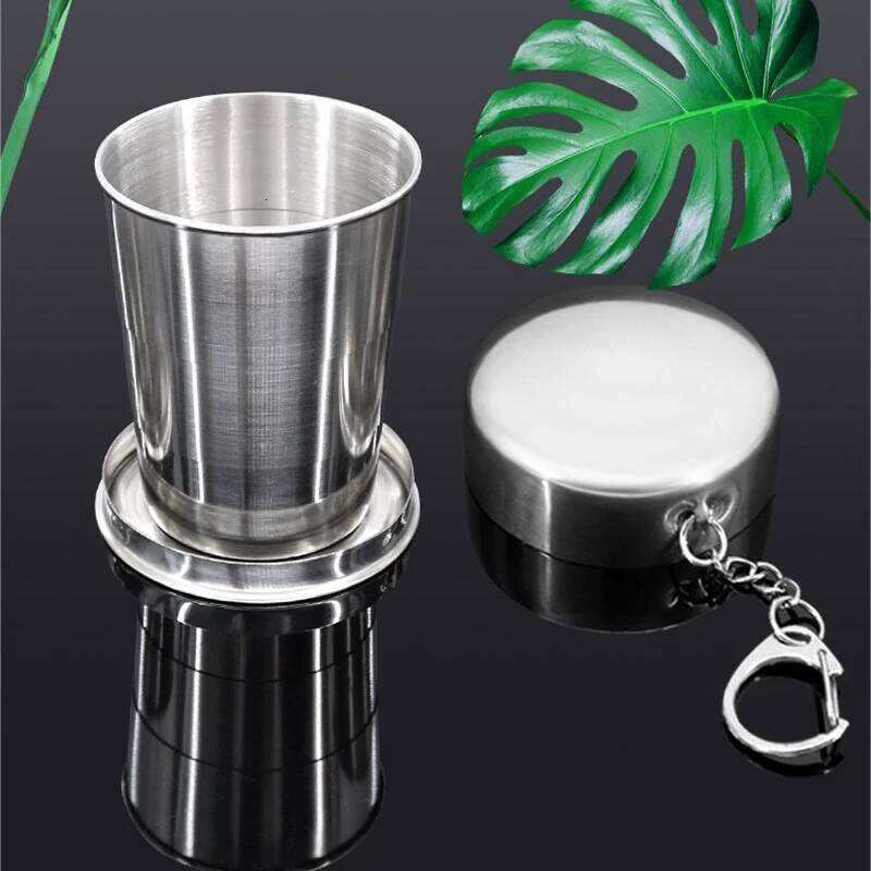 75/140/240ml Stainless Steel Flexible Folding Ourdoor Travel Camping Cup With Keychain Portable Foldable Drinkware Z260314