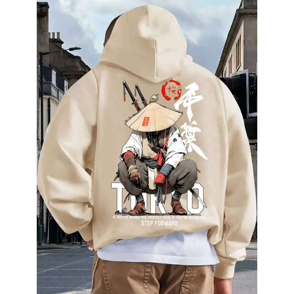 New Adult Men's Hooded Sweatshirt Japanese Design Sense Printed Art Casual Fleece Autumn Winter Warm Loose Street Daily Outdoor Z260314