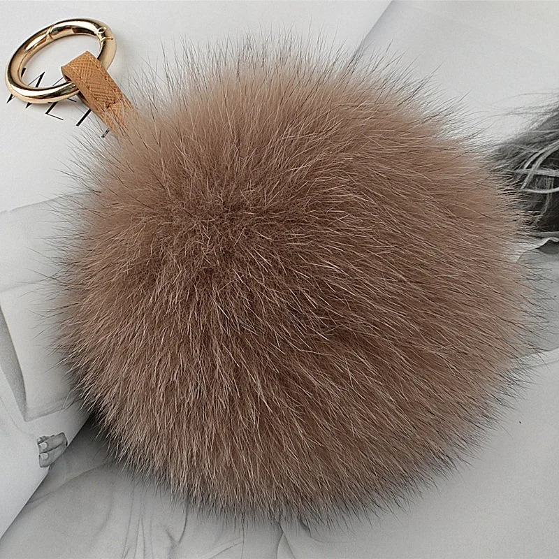 13cm Fluffy Real Fox Fur Ball Pom Poms Fur Pompom High Quality Keychain Car Key Chain Metal Ring Pendant For Women 260311