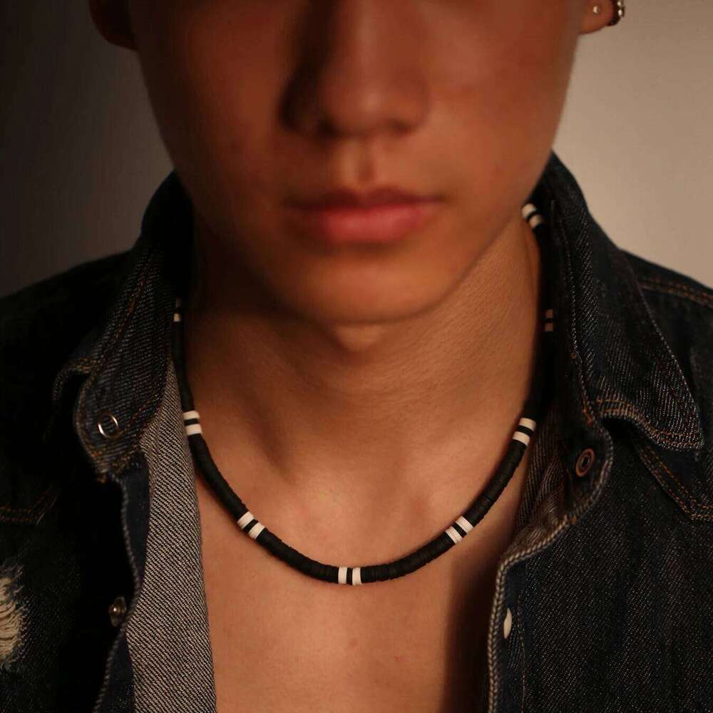 Collar Hombre Bohemia White Black Soft Polymer Beads Collier Homme Male Necklace for Men Women Collana Uomo H260312