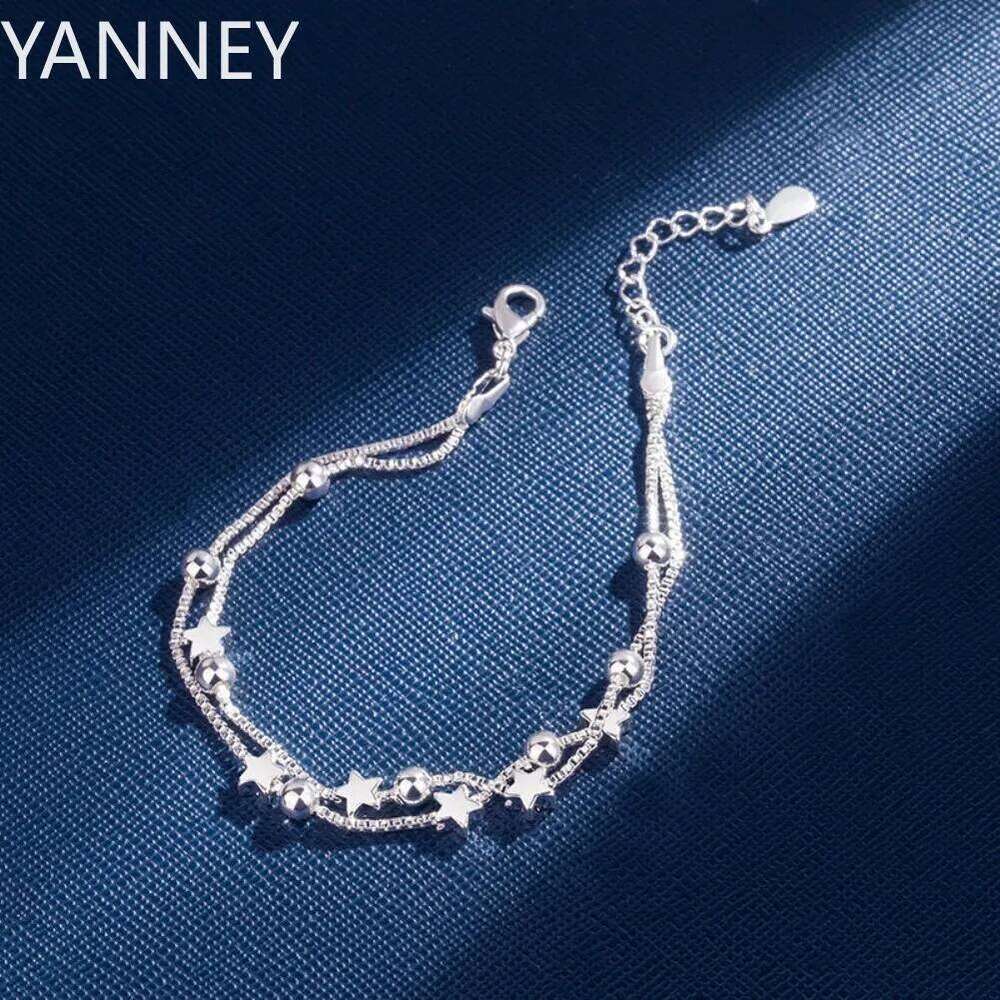 Fine Original luxury 925 sterling silver charm stars chain Bracelets for women party Wedding engagement Jewelry gifts 20cm Z260313