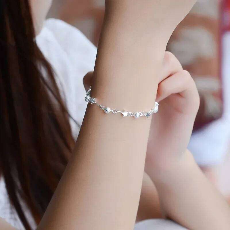 925 Sterling Silver Stars Bead Women Korean Versatile Adjustable Charm Bracelets Girls Sweet Beautiful Jewelry Gifts Z260313