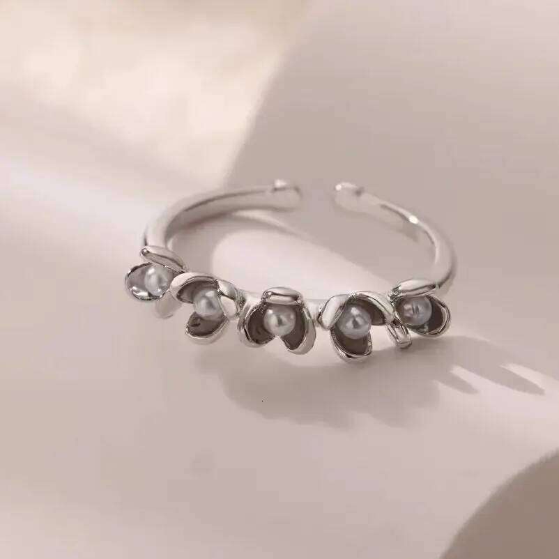 Stainless Steel Cubic Zirconia Flower Adjustable for Women Gold Color Shiny Finger Ring Fashion Party Metal Jewelry Gift H260312