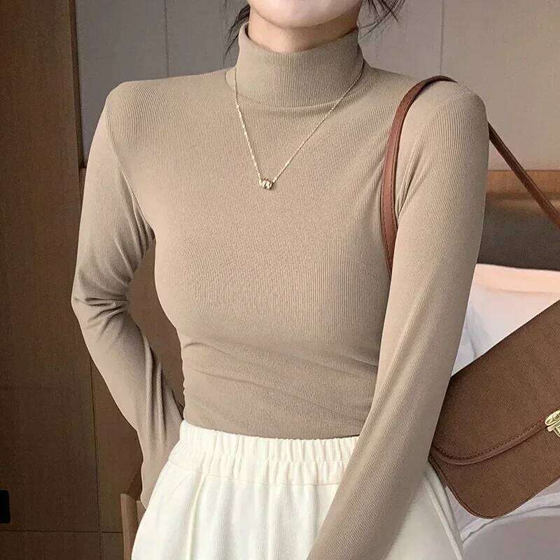 2024 New Fashion Knitted Half-turtleneck Pullovers Women Bottom Shirts Sweater Jumper Elegant Long-sleeved Tops Knitwear Z260313