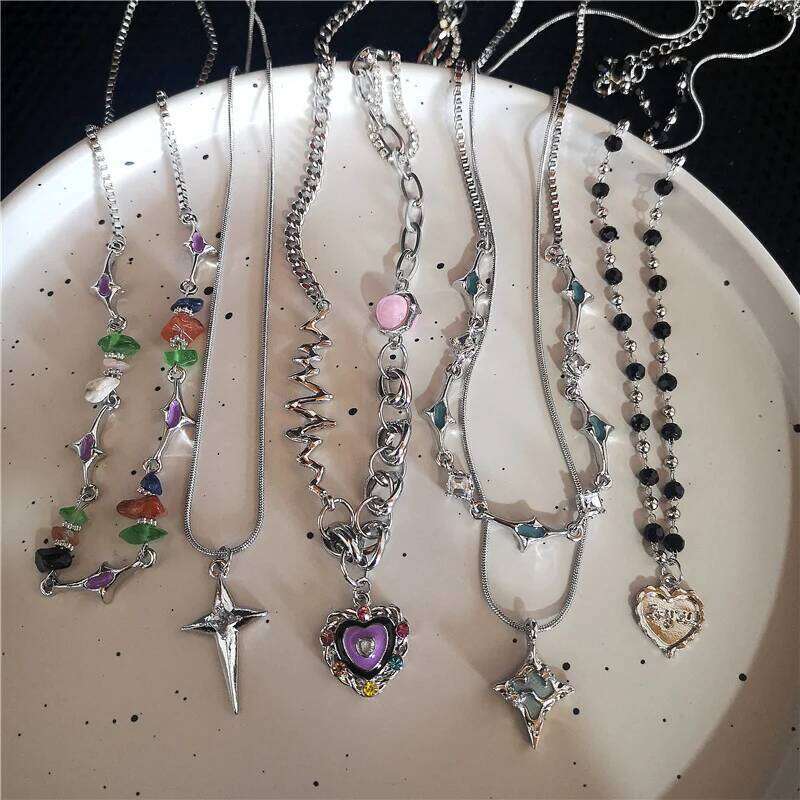 Molten Liquid Metal Star Rhinestone Stainless Steel Chain Necklace For Women Egirl Trend Aesthetic Choker Y2K Jewelry H260312