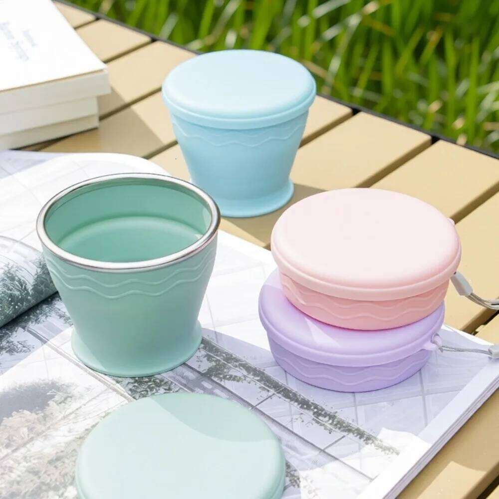 New 200ml Foldable With Lid Silicone Collapsible Retractable Portable Drinking Cup Outdoor Travel Z260314
