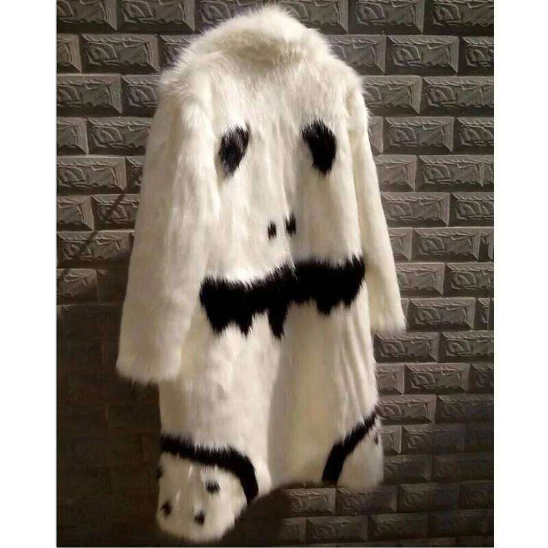 Cool Winter Unisex Thickening faux fur Long jacket Black Gown white devil windbreaker Imitation Faux Fox grimace Fur Coat Z260313