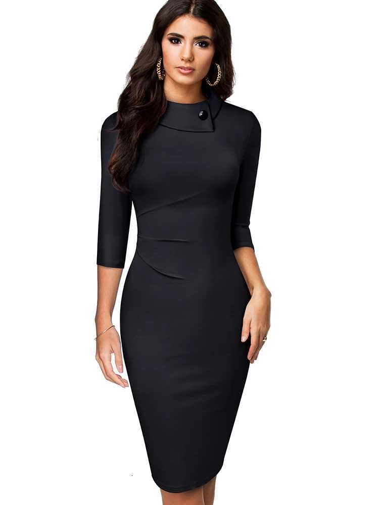 Nice-forever Vintage Elegant Pure Color with Button Office Work vestidos Business Formal Bodycon Women Pencil Dress B574T260316