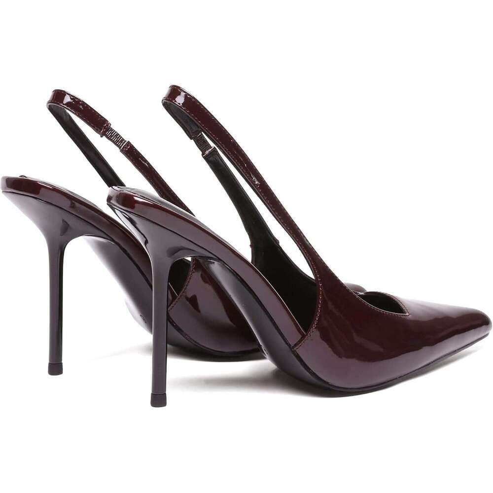 Women S Slingback Stiletto High Pointed Toe Slip On Pumps Shoes Patent Leather Stretch Strap Backless Dress Heels MOJIDASHU