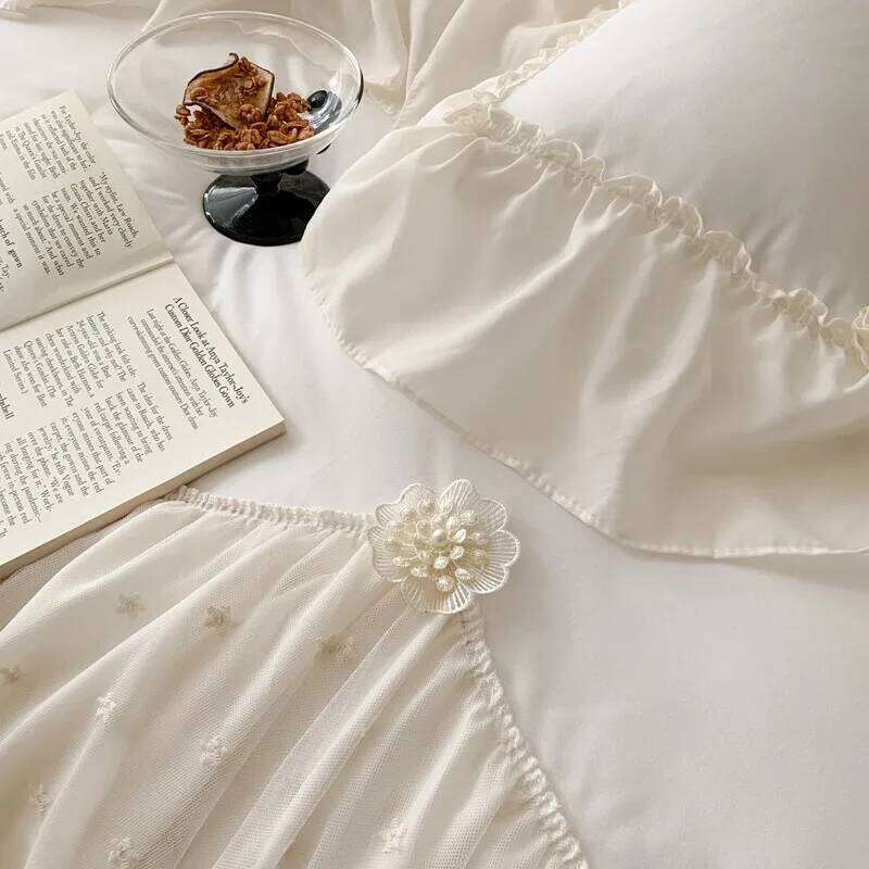 Wide Chiffon Lace Sweet Princess Style Duvet Cover+2Pillowcases Double Queen Bedding Set 3Pcs Breathable Soft for Girls Bedroom H260312 - view 6