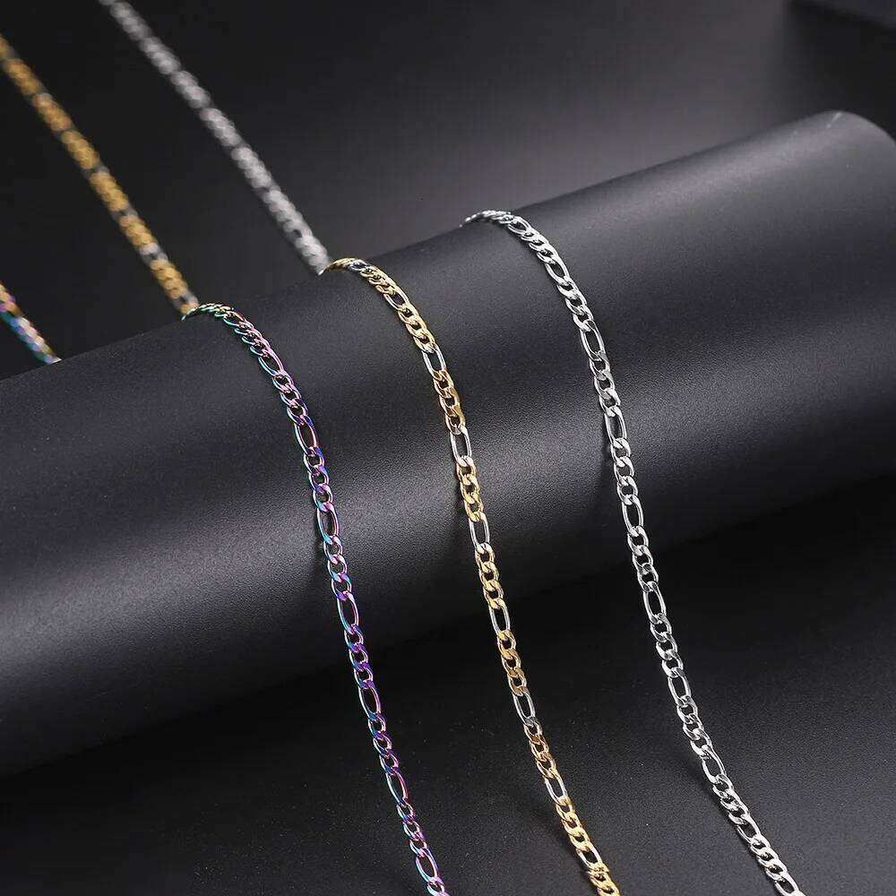 Men 's Figaro Chain Necklace Stainless Steel Minimalist 3mm 60cm Gold Color Fashion New Hip Hop Jewelry Gift Collar Hombres H260312