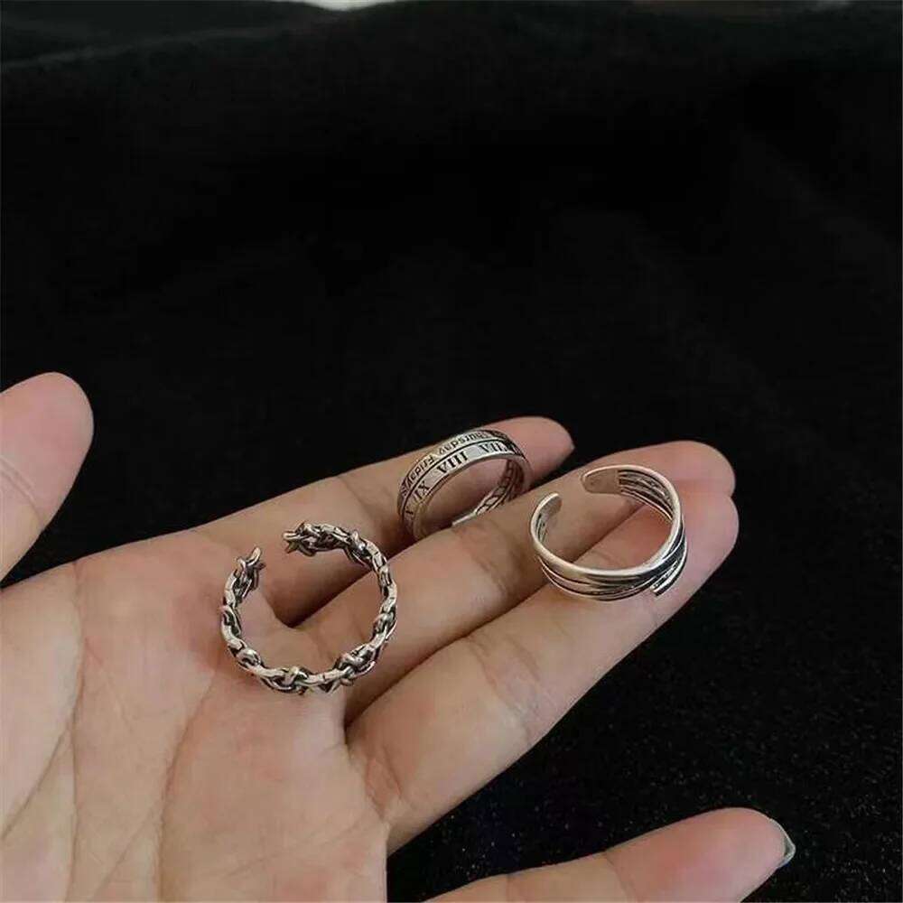 LATS Vintage Pink Roman Numerals Cool Rings Set for Women Rock Hip Hop Twist Geometry Open Ring Fashion Ins Jewelry Gifts H260312