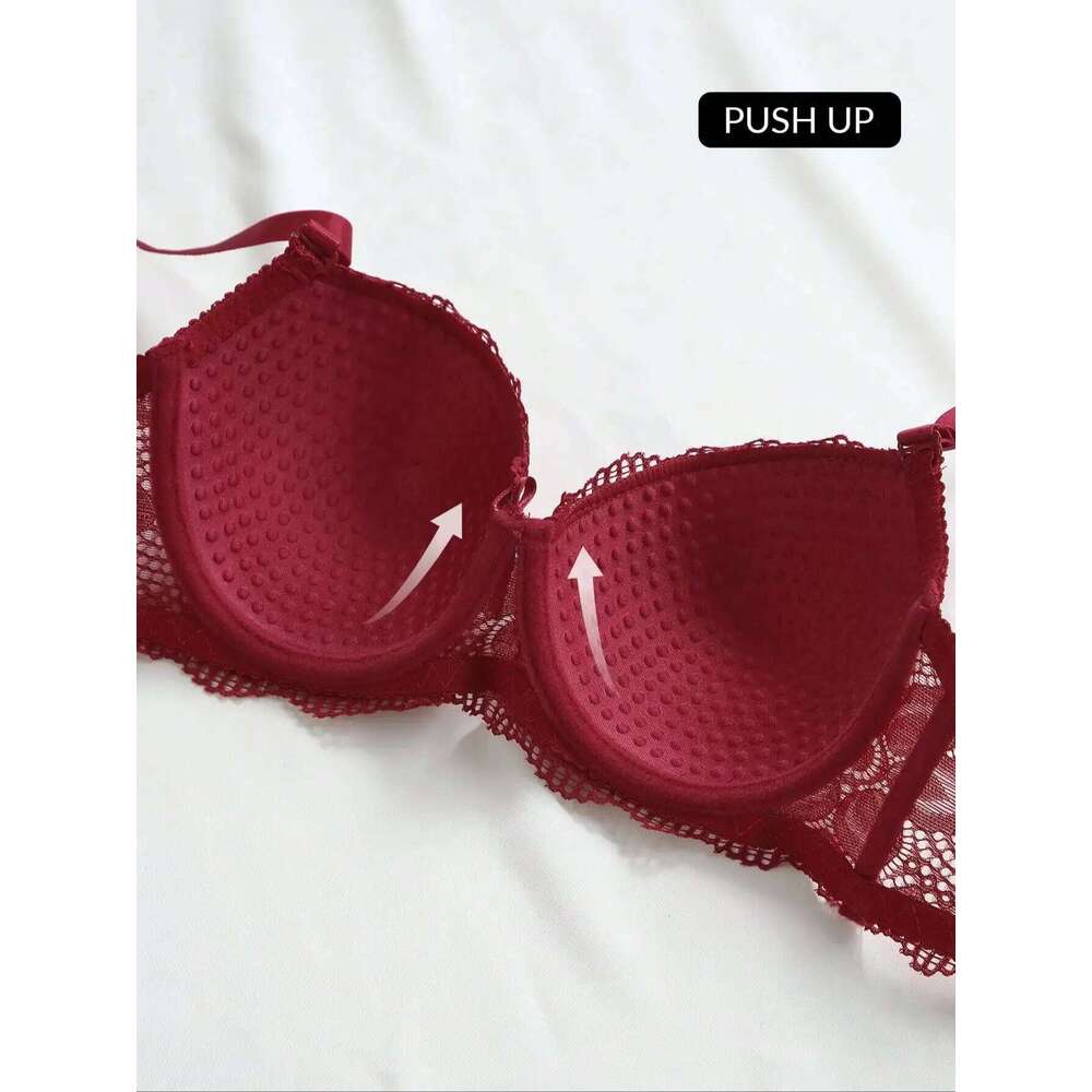 Viomisha Sexy Lingerie Lady Push Up Bras Transparent Floral Underwire Intimate Pretty Lace Underwear Panty Set
