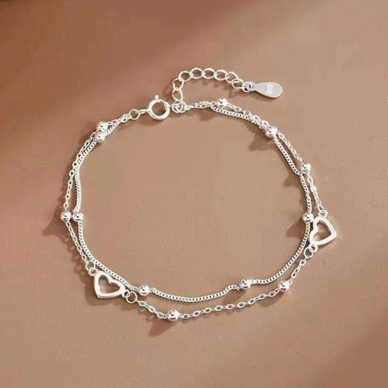 925 Sterling Silver Hollow Heart Bracelets For Women Girls Vintage Korean Design Double Layer Beads Bracelet Party Jewelry Gifts Z260313