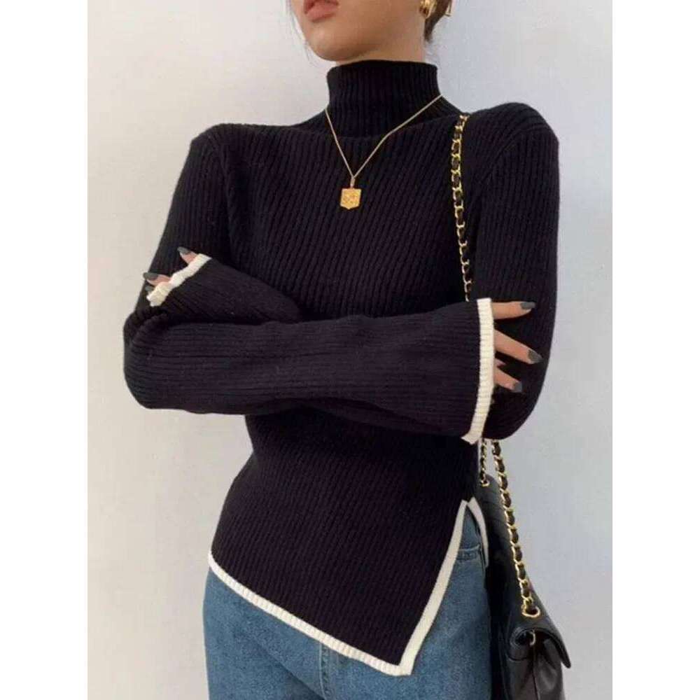 Pullover Women Sweater Temperament Long Top Autumn Winter Knitwears Turtleneck Sleeve Slim Clothes Casual Street Wear Z260313