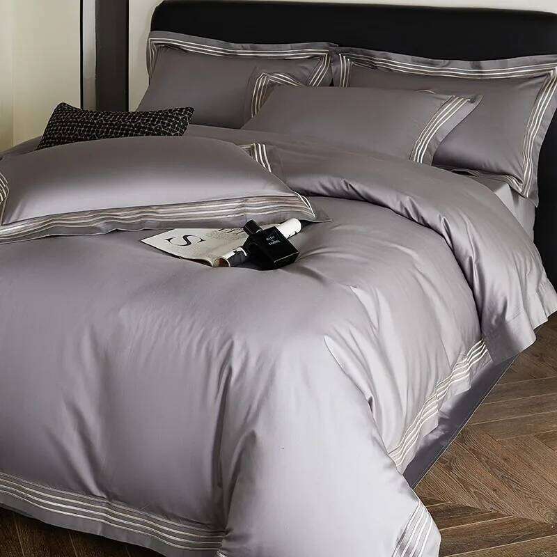 3 Line Embroidery Duvet Cover and 2Pillow Shams Set with Zipper Closure 100%Cotton 600 TC Premium Quality Ultra Soft Bedding set H260312 - view 3