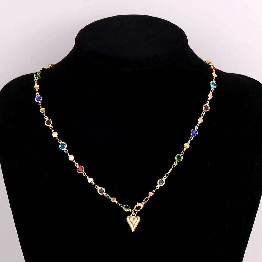 Women's Colorful Crystal Heart Necklaces Simple Long Tassel Gold Color Pendant Necklace Fashion Y-shaped Sweater Chain New H260312