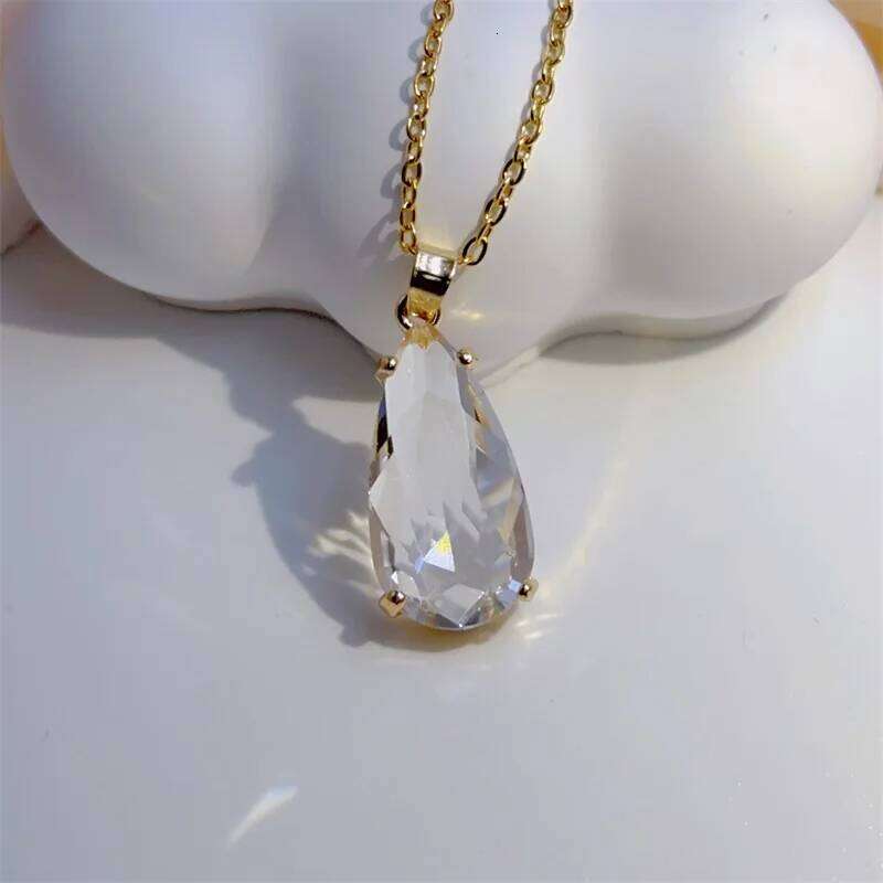 Exquisite Personality Crystal Clear Water Drop Necklace Classic Retro Texture Design Stainless Steel Clavicle Chain H260312