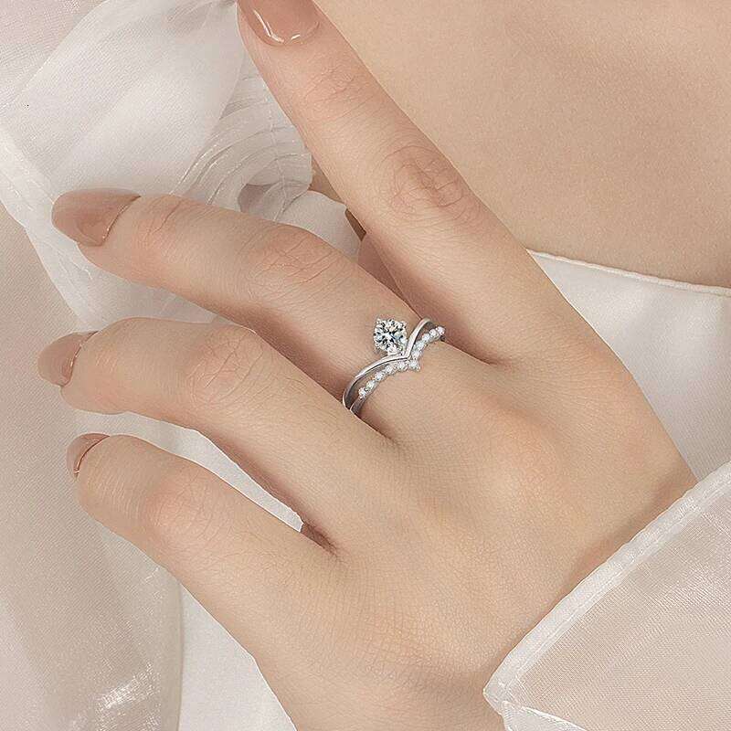 PERFANY 0.5CT Moissanite Ring for Women S925 Pure Silver V-shaped Design Elegant Laboratory Diamond Fashion Jewelry H260312