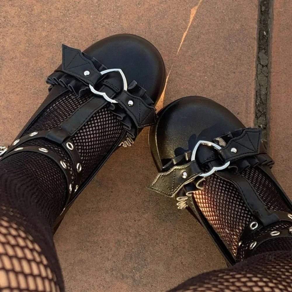 Sweet Heart Buckle Wedges Mary Janes Women Pink TStrap Chunky Platform Lolita Shoes Woman Punk Gothic Cosplay 43 260313