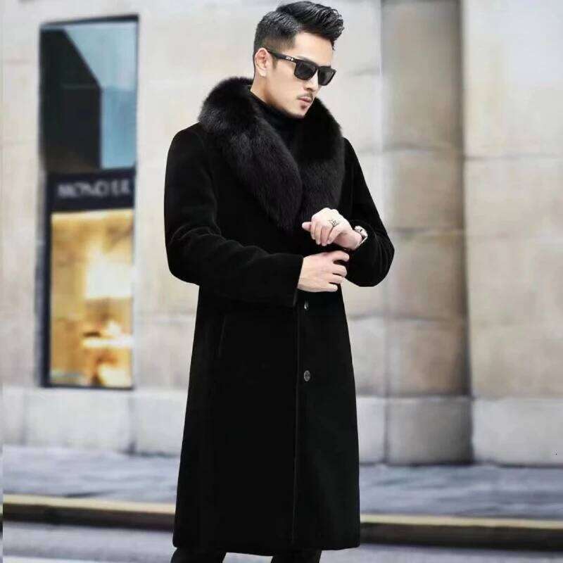 Men Winter Warm Luxury Brand Faux Fur Jacket Black High-end Thick Trench Coat Buttons Long Sleeve Outerwear Jackets New Z260313