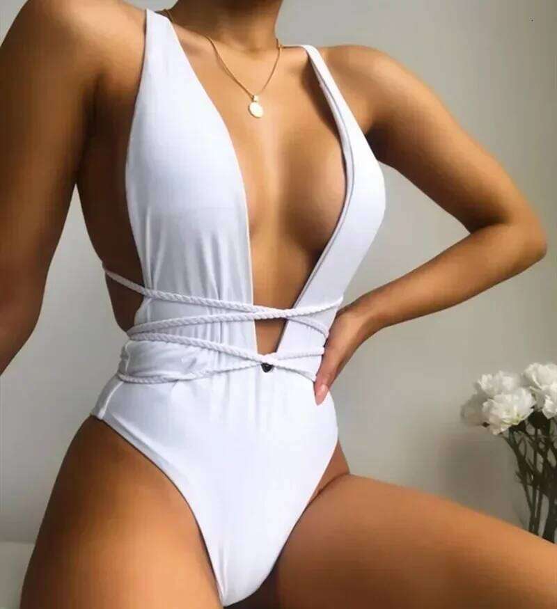 Sexy Deep V Neck Wrap Around Female Swimwear One Piece Swimsuit Women Backless Monokini High Leg Cut Bathing Suit Swim Beachwear Y260303