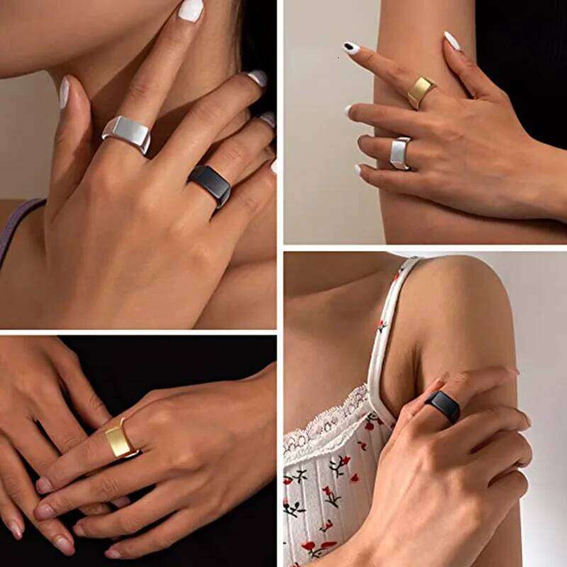 Unisex Titanium Steel Ring Simple Rectangular Pattern Fashionable Jewelry for Men & Women Valentine's Day Gift Size 7-13 H260312