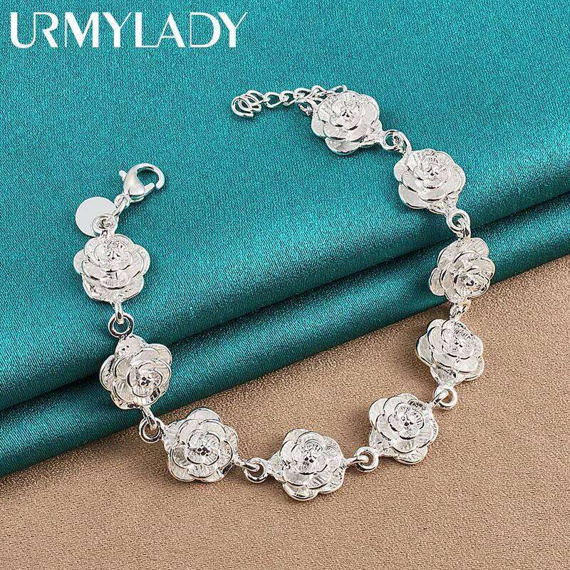 URMYLADY 925 Sterling Silver Rose Flower Tassels Chain Bracelet For Women Wedding Engagement Fashion Jewelry Z260313