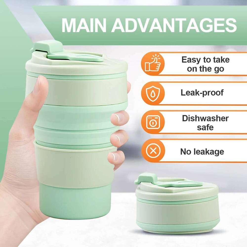 Leeseph Collapsible Travel Cup, Silicone Portable Drinking Mug with Lid Water, Coffee, Drinks for Hiking & Picnic350/500ML Z260313
