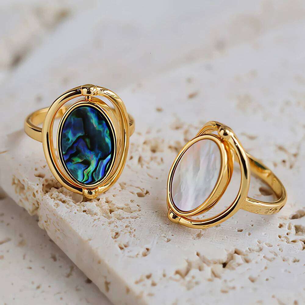 Natural Colorful Abalone Shells Ring For Women Goth Polished Overturn Finger Rings Gold Plated Vintage Jewelry Wedding Gifts H260312