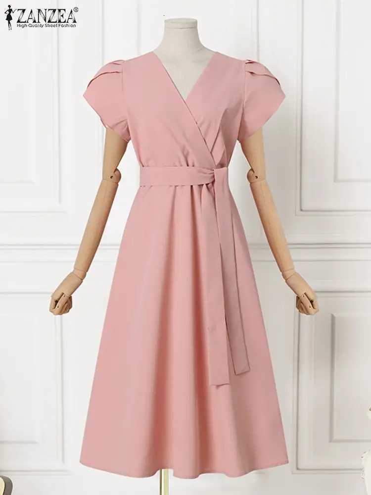 Women Fashion OL Work Sundress ZANZEA Elegant Summer Short Sleeve Dress Casual Solid A Line Vestido Kaftan Sarafans Robe FemmeT260316
