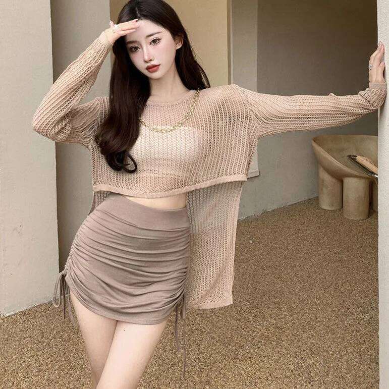 Sexy Women Summer Mini Drawstring High Waist Wrapped Hip Skirt Female Wild Solid Folds Slim Elastic Shorts Y2K Skirts Z260314